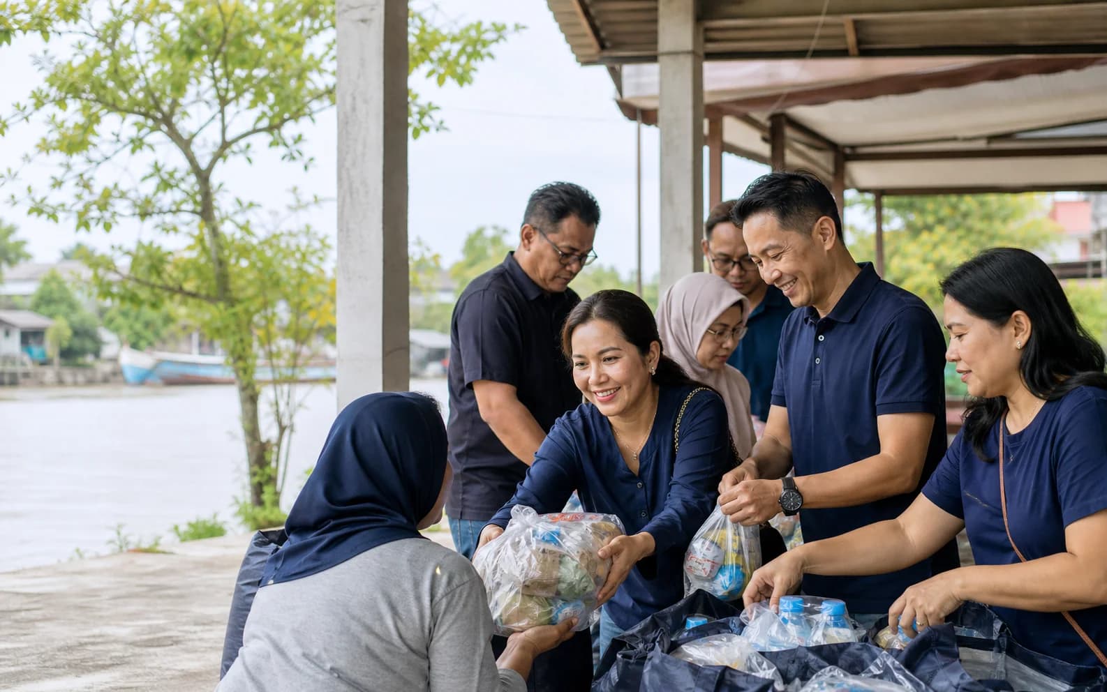 Anggota komunitas di Pontianak menyiapkan paket bantuan bersama
